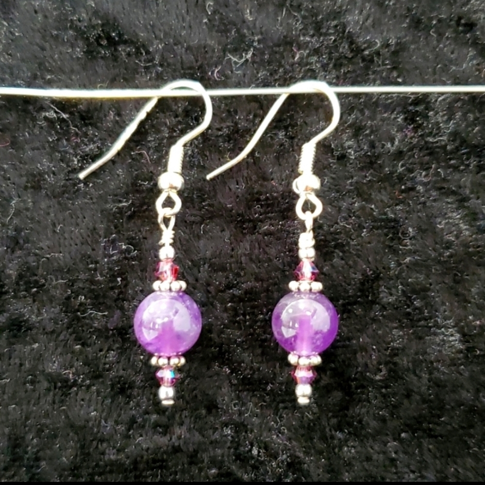 Swarovski Crystal & Amethyst Earrings NWT